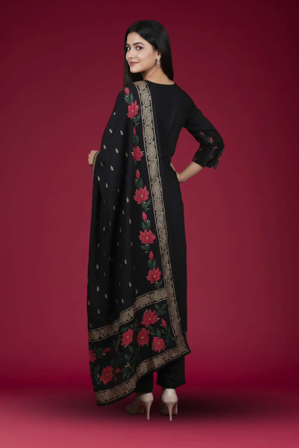 Black Kurta Set in Modal Silk with Digital Print