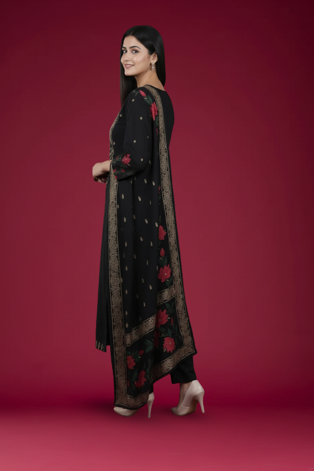 Black Kurta Set in Modal Silk with Digital Print