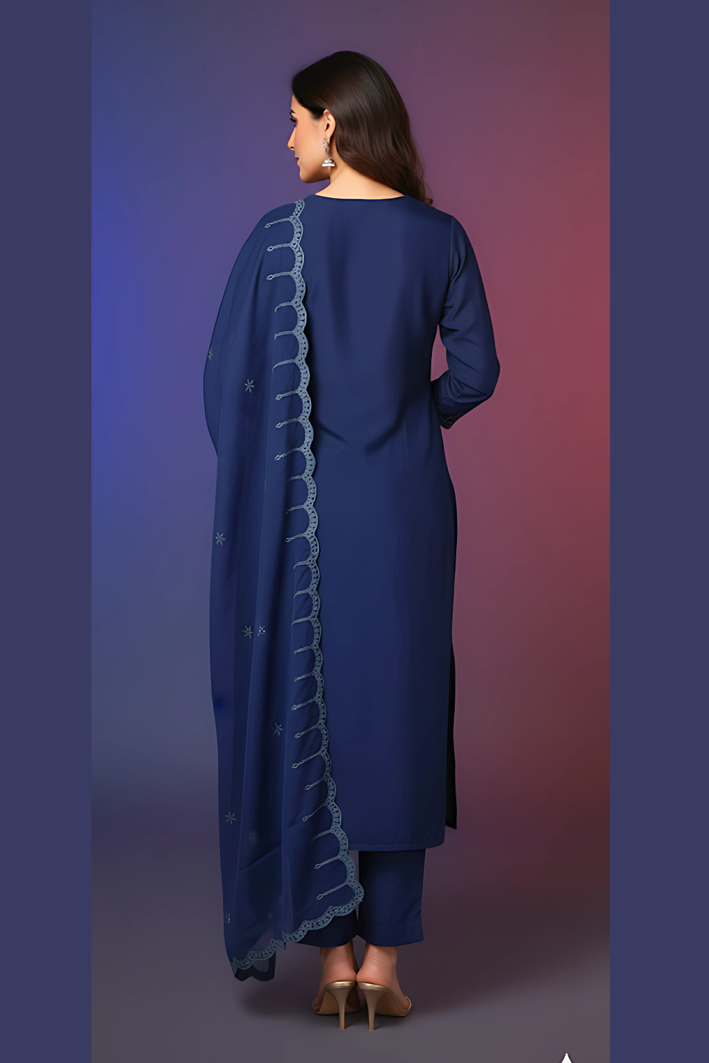 Navy Blue Kurta Set in Viscose Organza Fabric and Zari Work