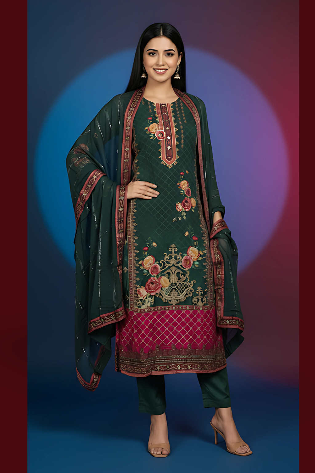 Green Kurta Set in Muslin Fabric with Digital Print