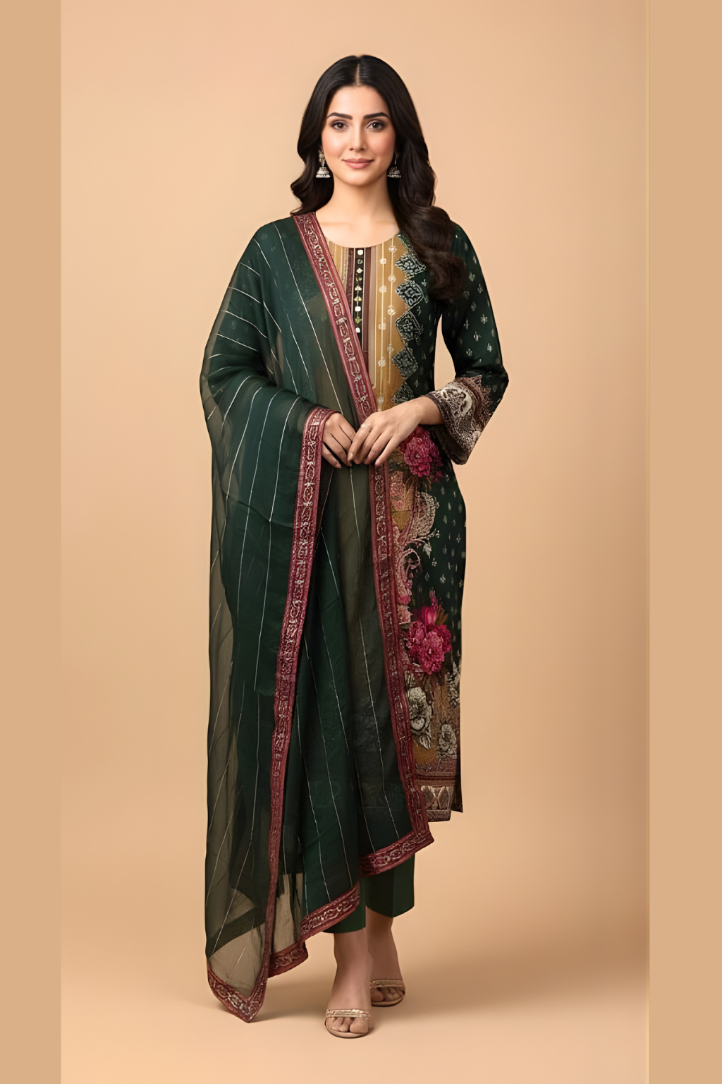Green Kurta Set in Muslin Fabric with Digital Print