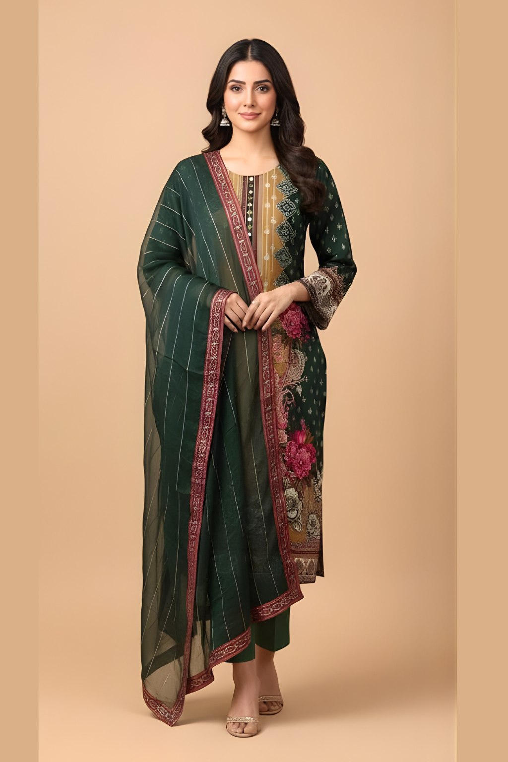 Green Kurta Set in Muslin Fabric with Digital Print