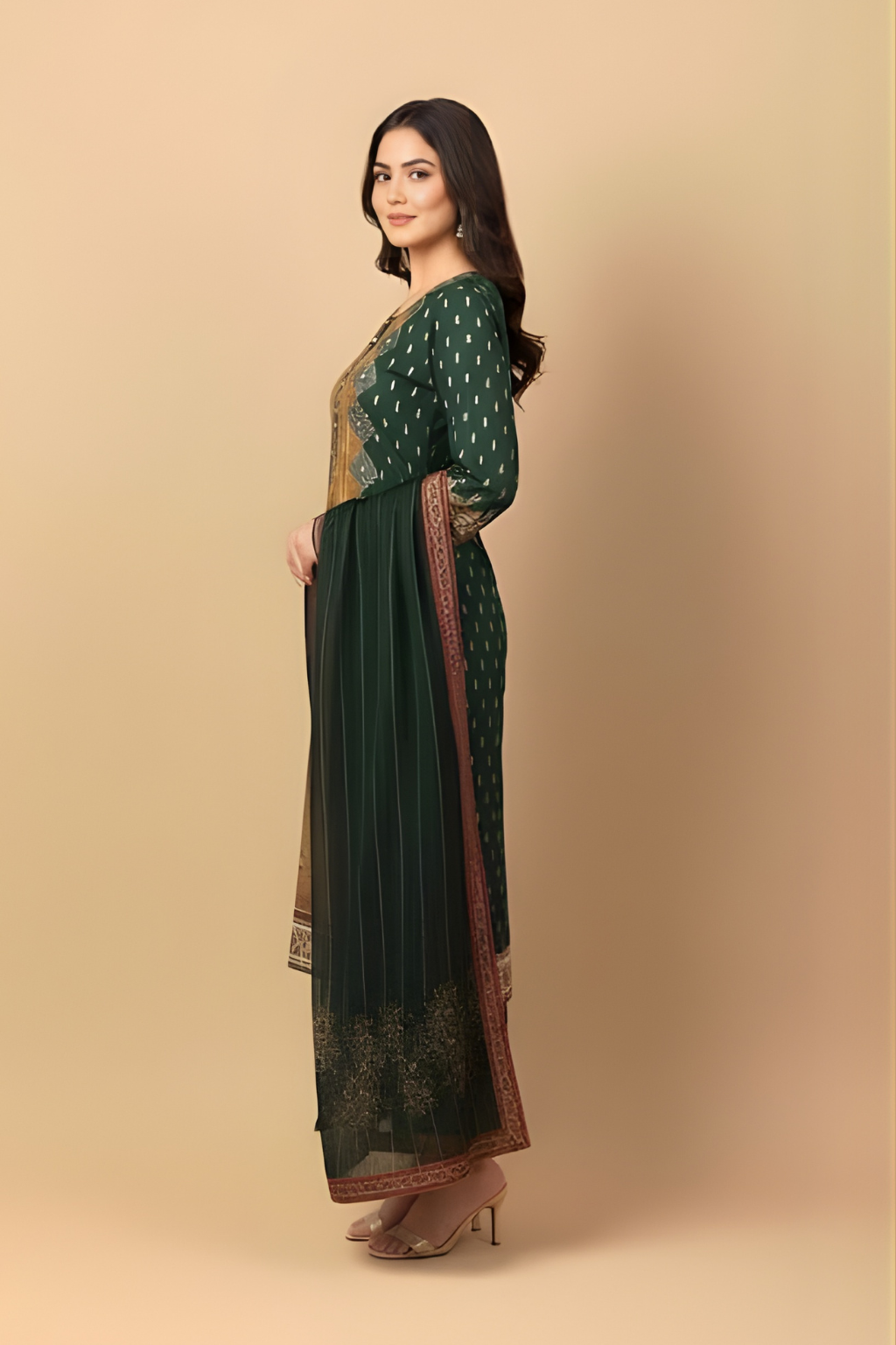 Green Kurta Set in Muslin Fabric with Digital Print