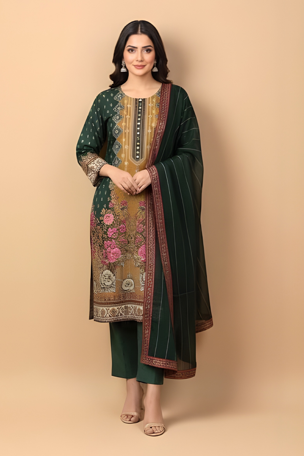 Green Kurta Set in Muslin Fabric with Digital Print