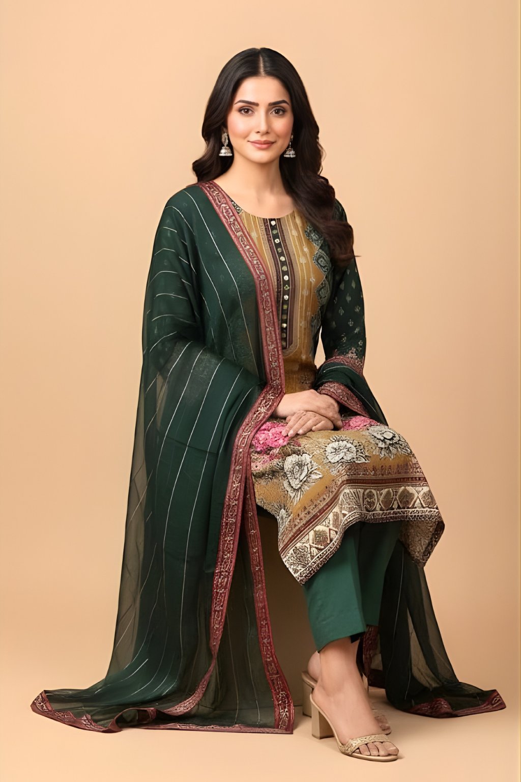 Green Kurta Set in Muslin Fabric with Digital Print