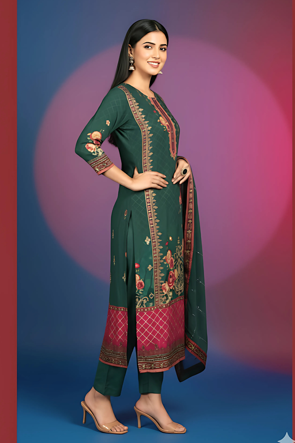 Green Kurta Set in Muslin Fabric with Digital Print