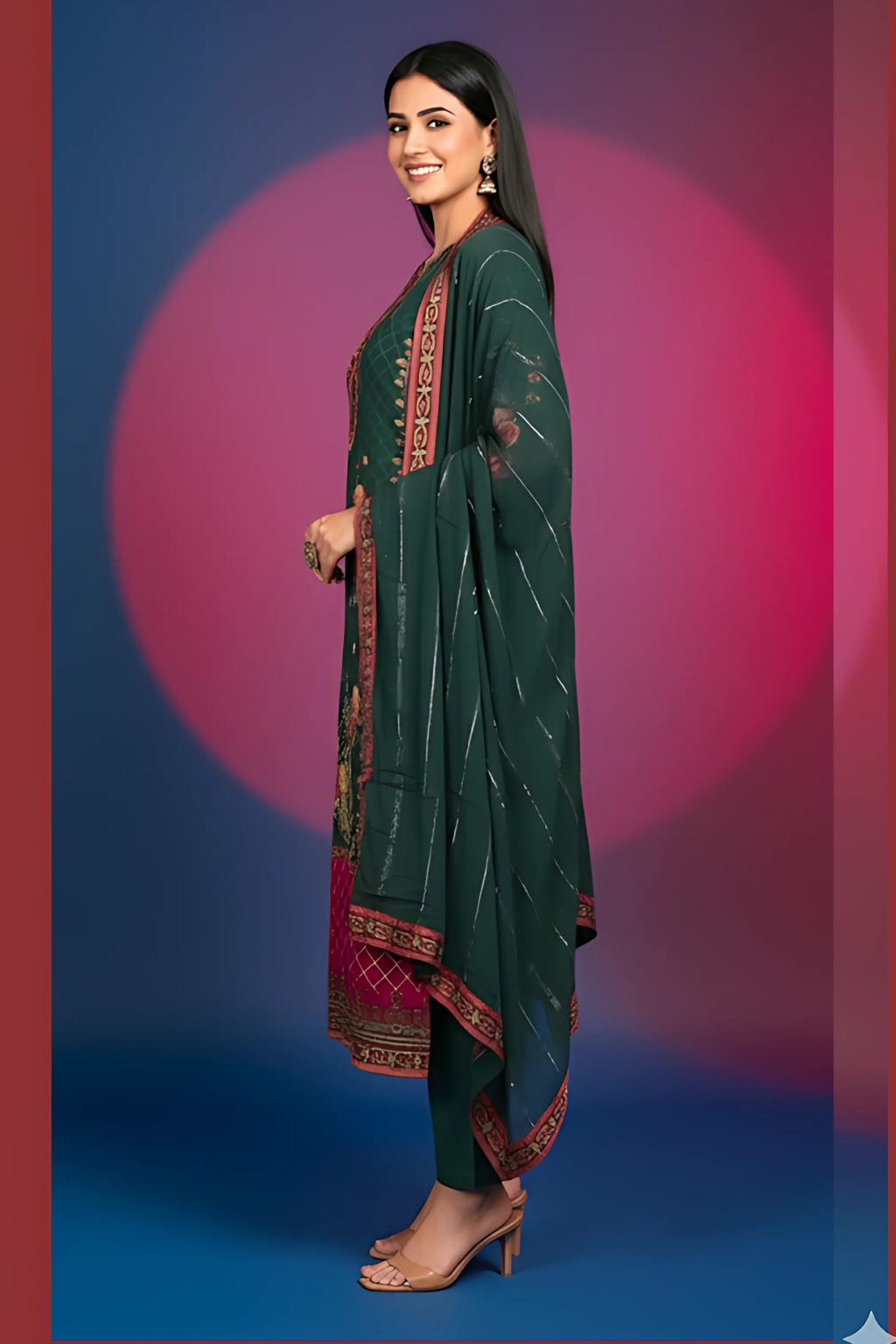 Green Kurta Set in Muslin Fabric with Digital Print
