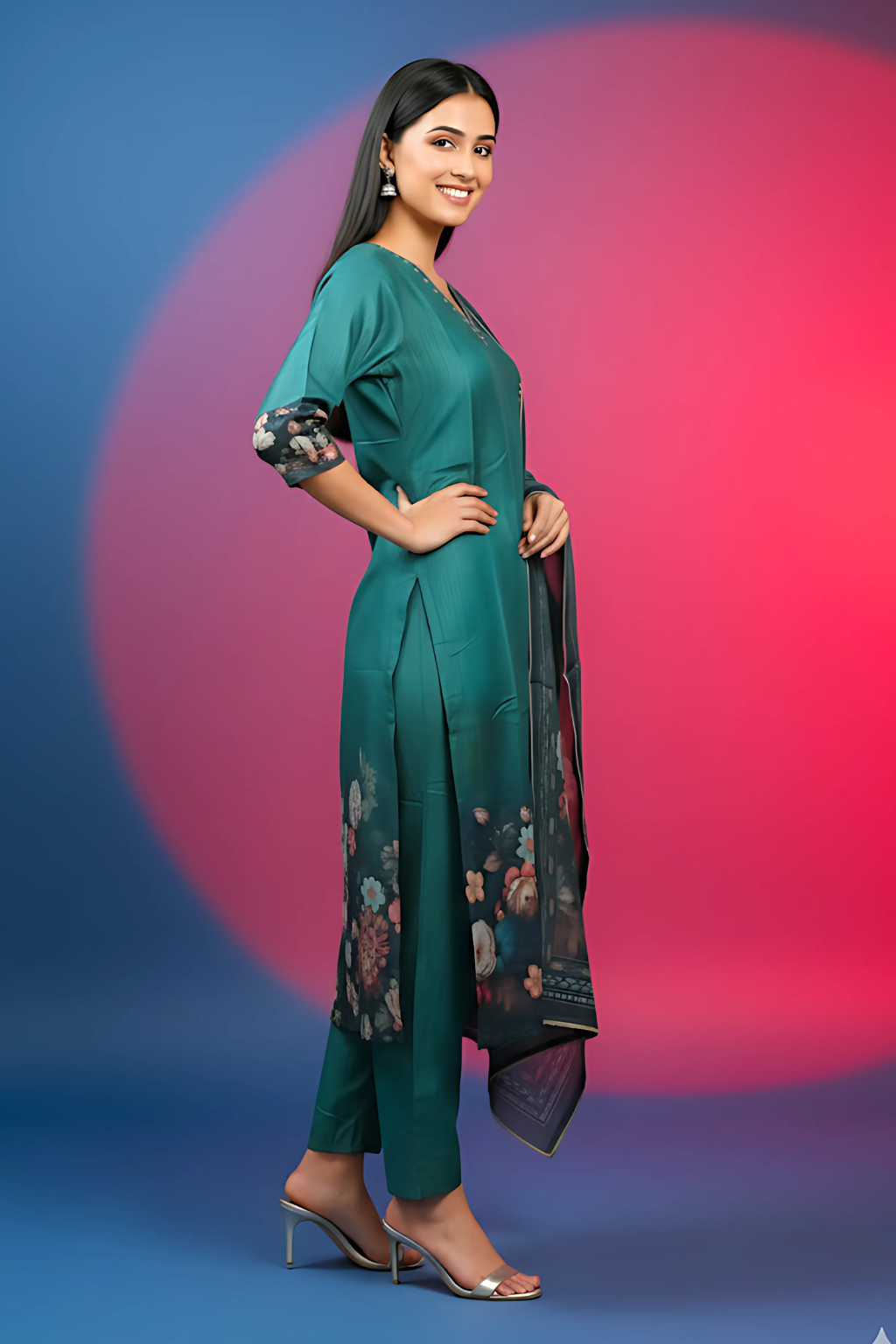 Green Kurta Set in Raw Silk with Handwork