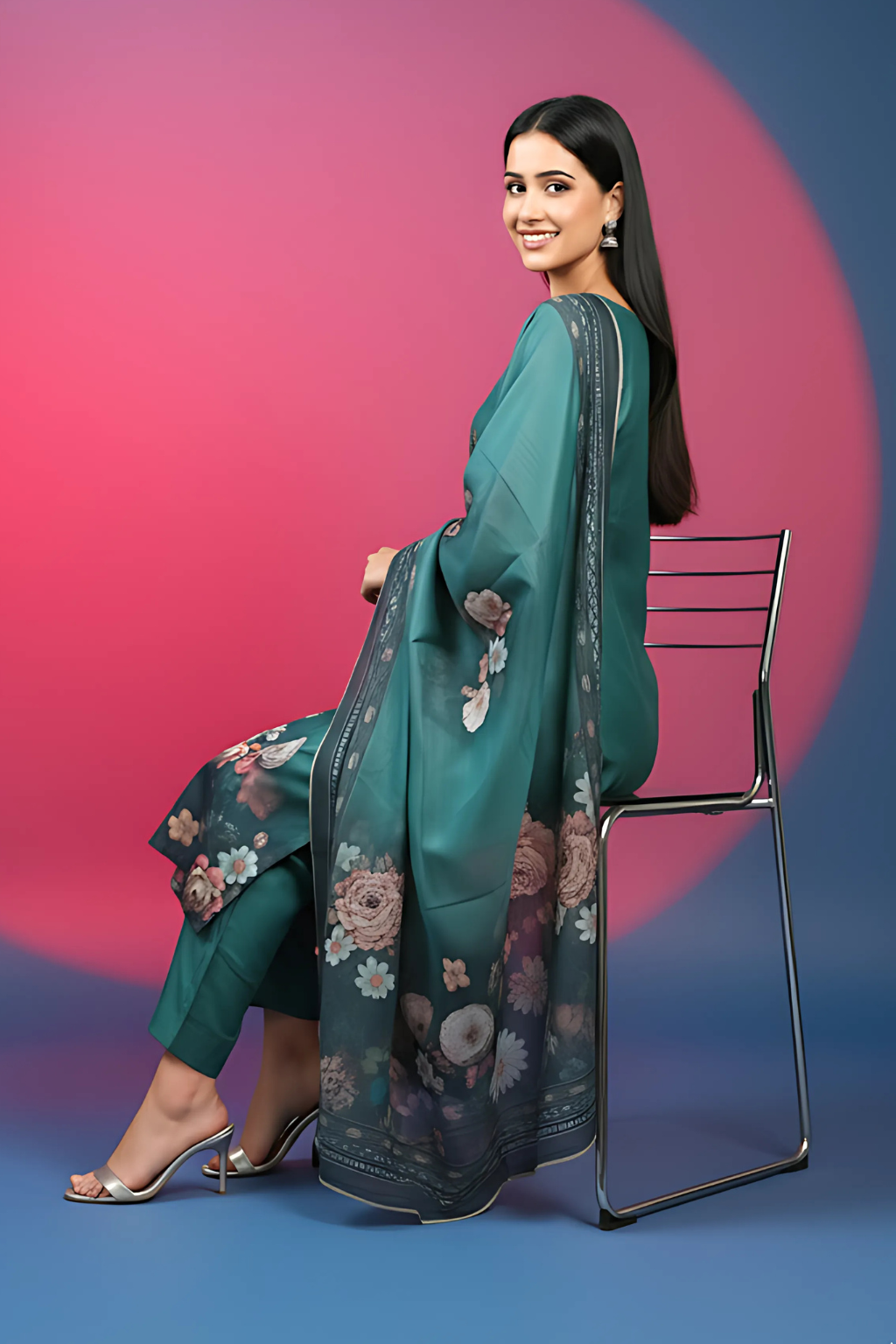 Green Kurta Set in Raw Silk with Handwork