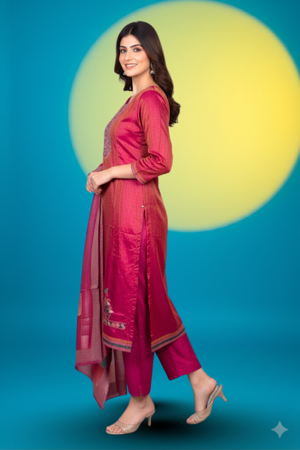 Magenta Kurta Set in Tissue Shimmer Fabric with Shimmer Dupatta