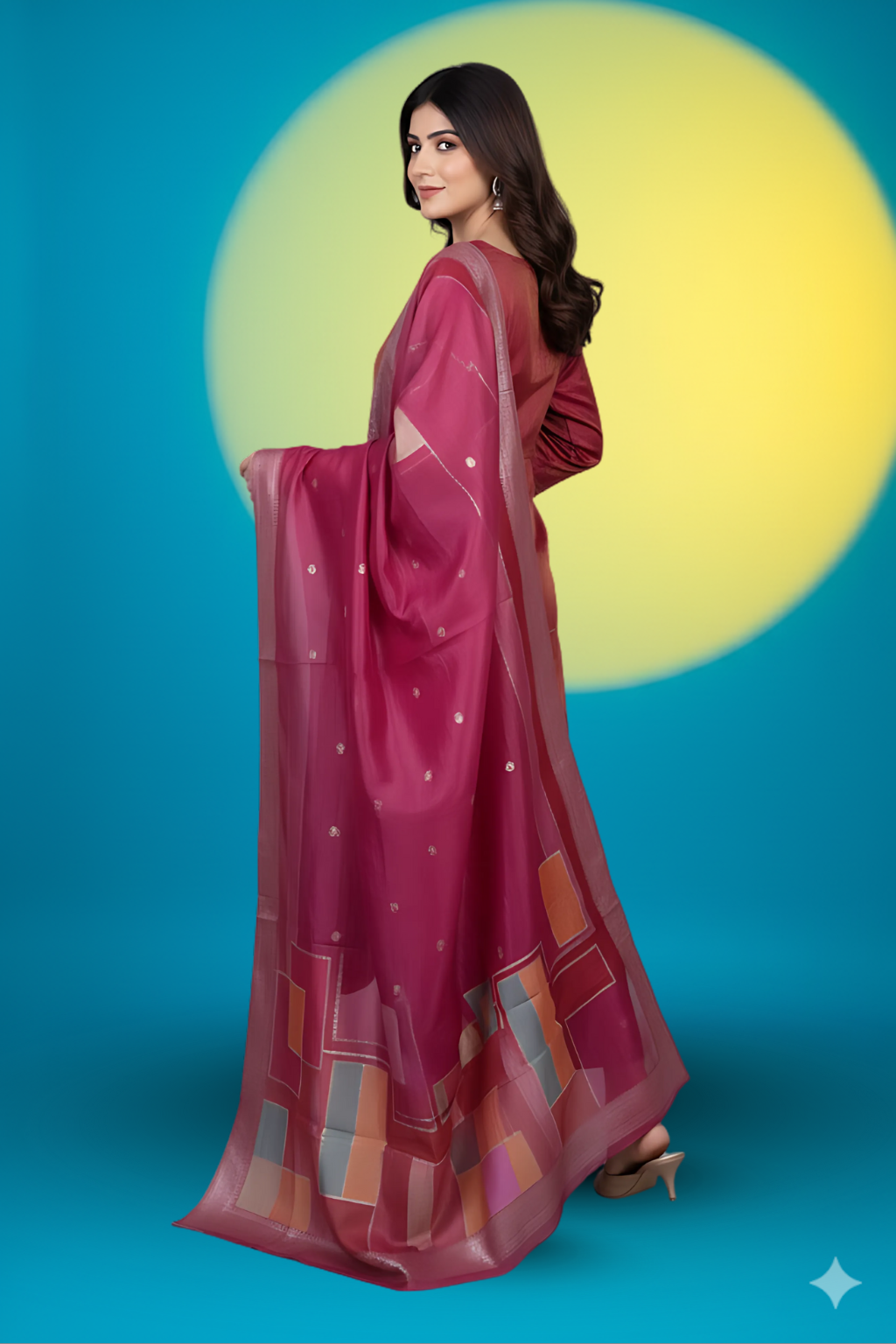 Magenta Kurta Set in Tissue Shimmer Fabric with Shimmer Dupatta