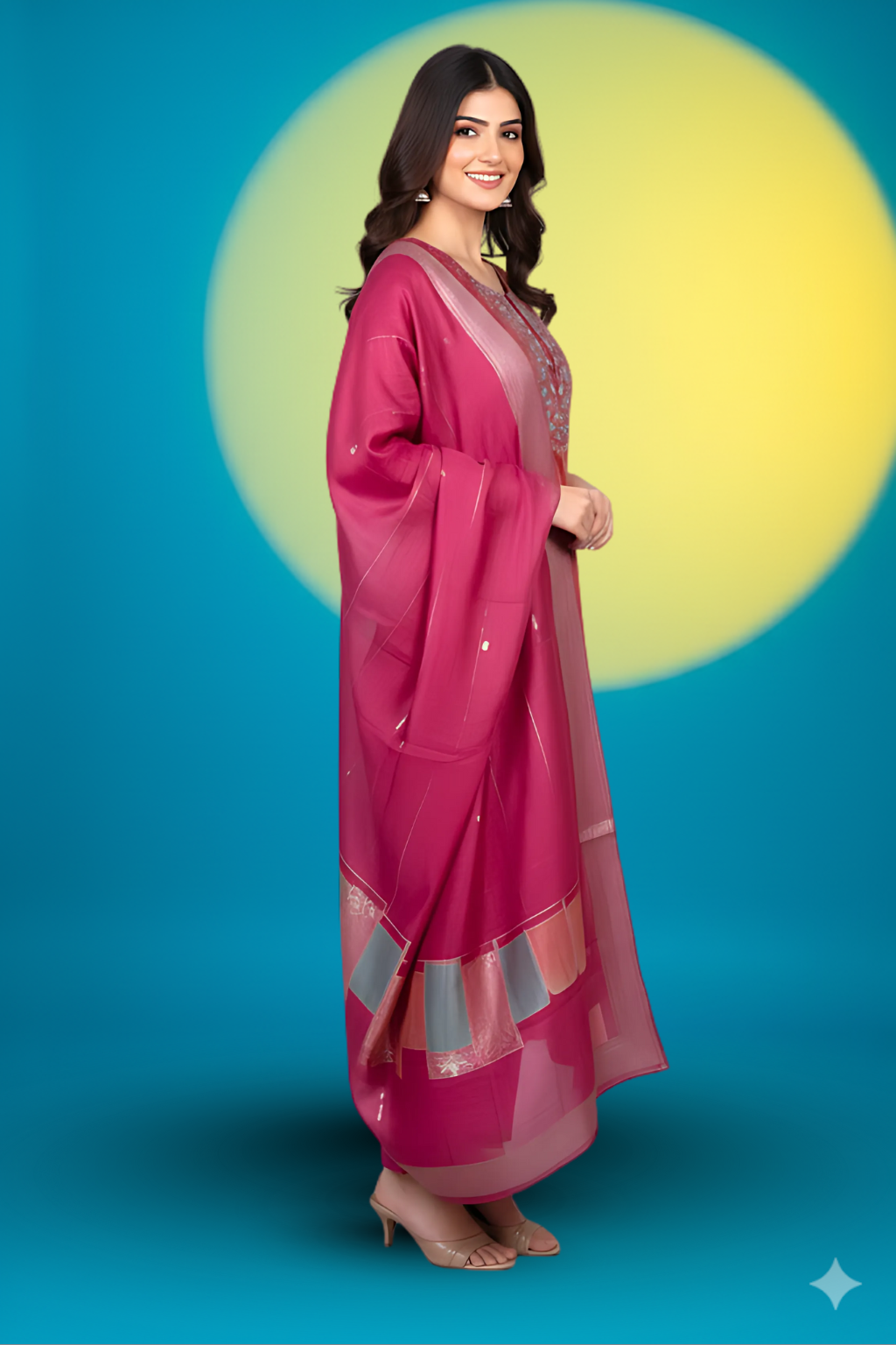 Magenta Kurta Set in Tissue Shimmer Fabric with Shimmer Dupatta