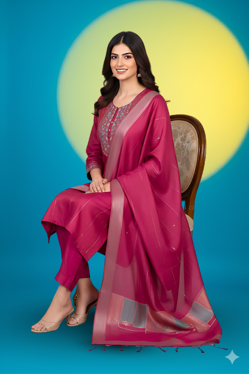 Magenta Kurta Set in Tissue Shimmer Fabric with Shimmer Dupatta