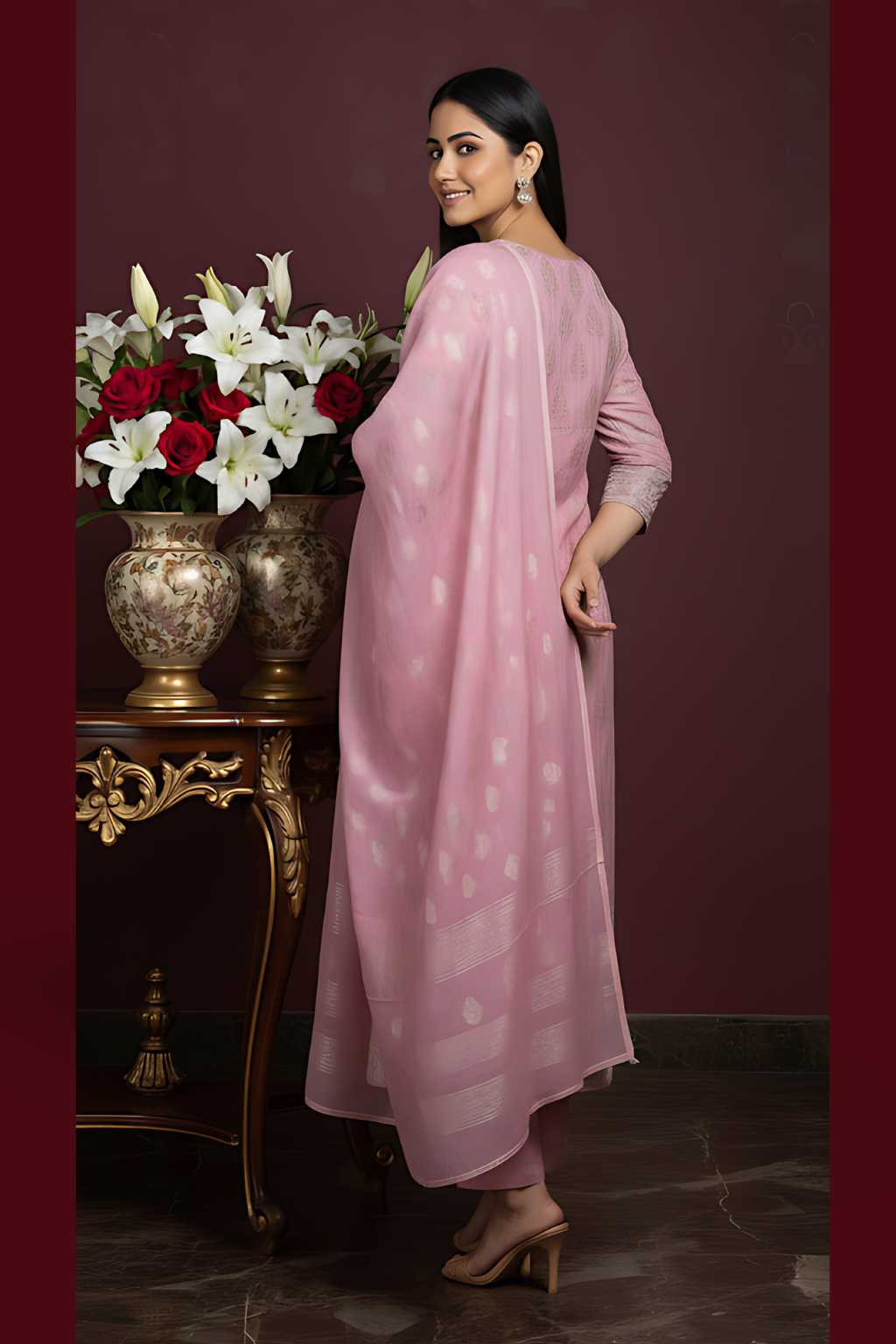 Pink Kurta Set Jimmy Choo Fabric with Resham Work