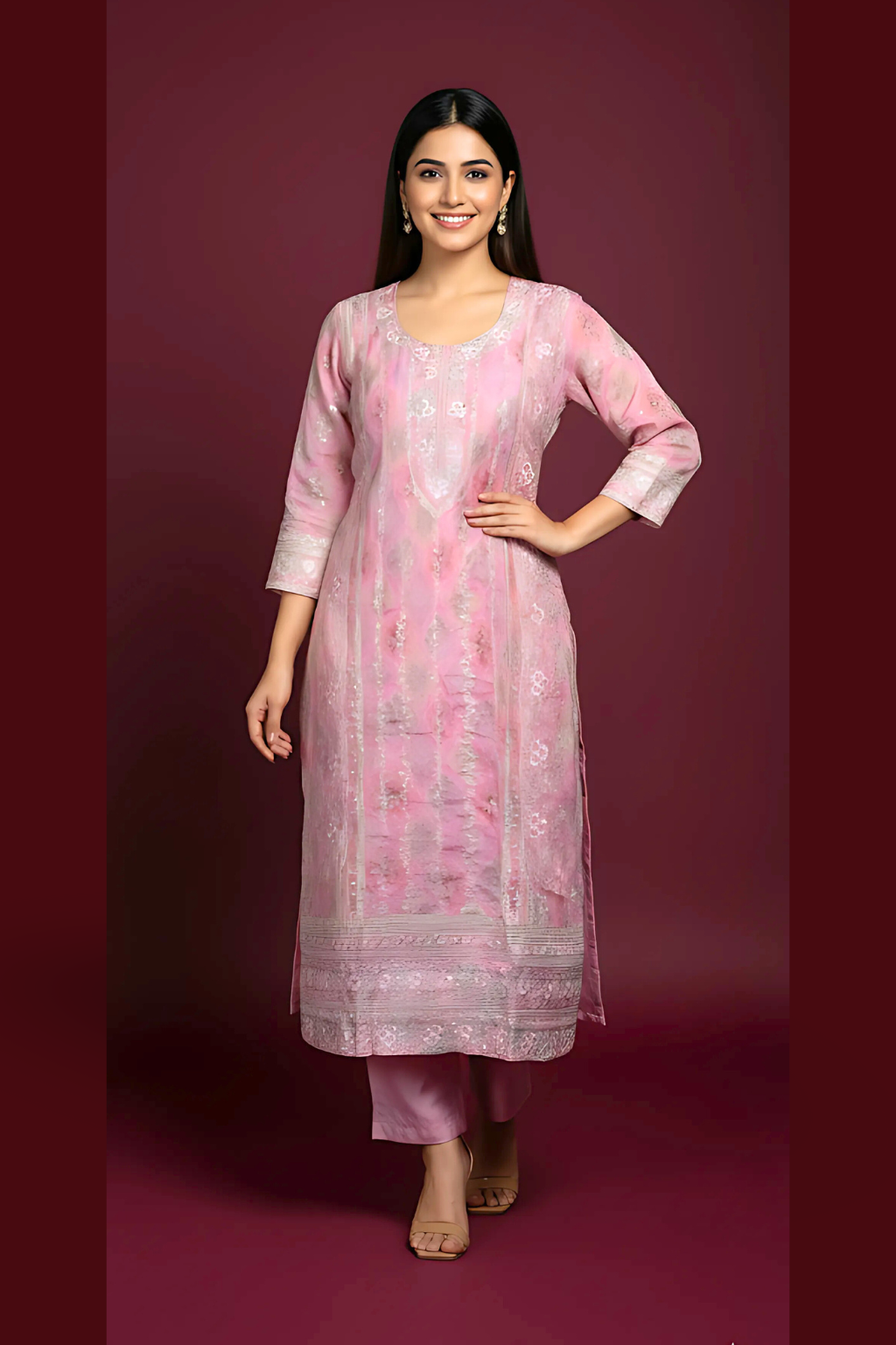 Pink Kurta Set Jimmy Choo Fabric with Resham Work