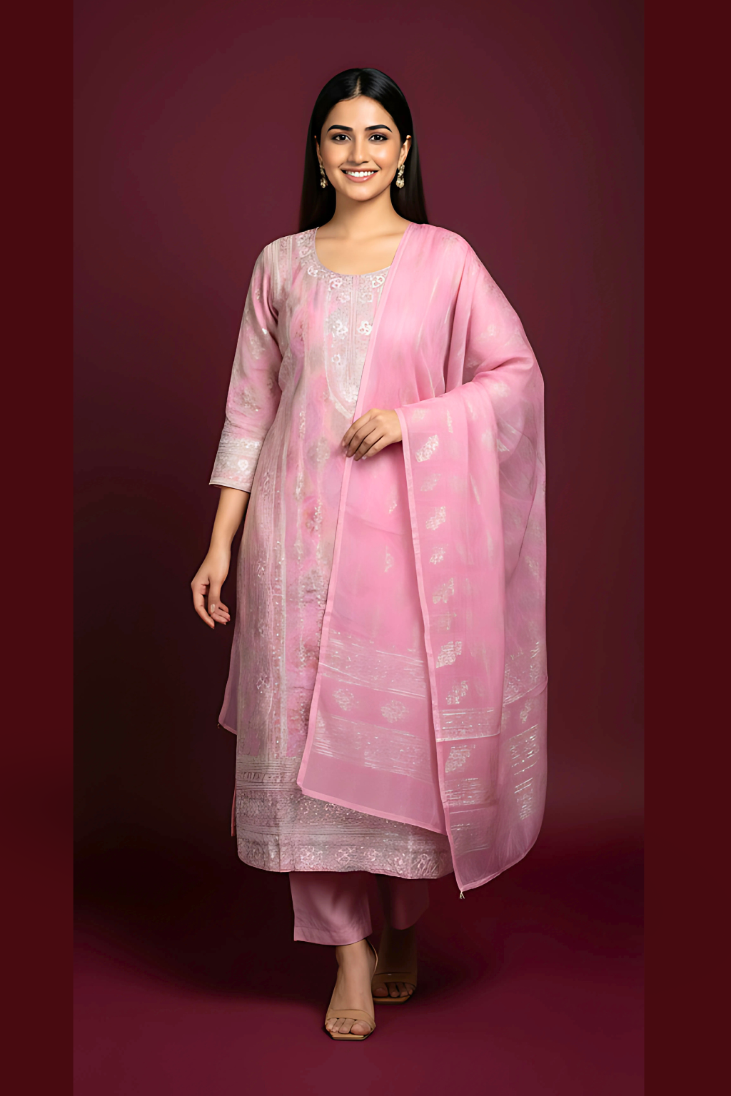 Pink Kurta Set Jimmy Choo Fabric with Resham Work