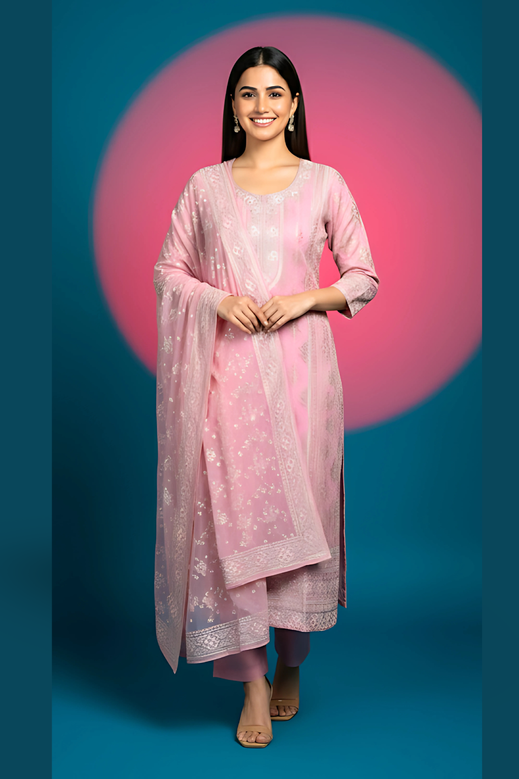 Pink Kurta Set Jimmy Choo Fabric with Resham Work