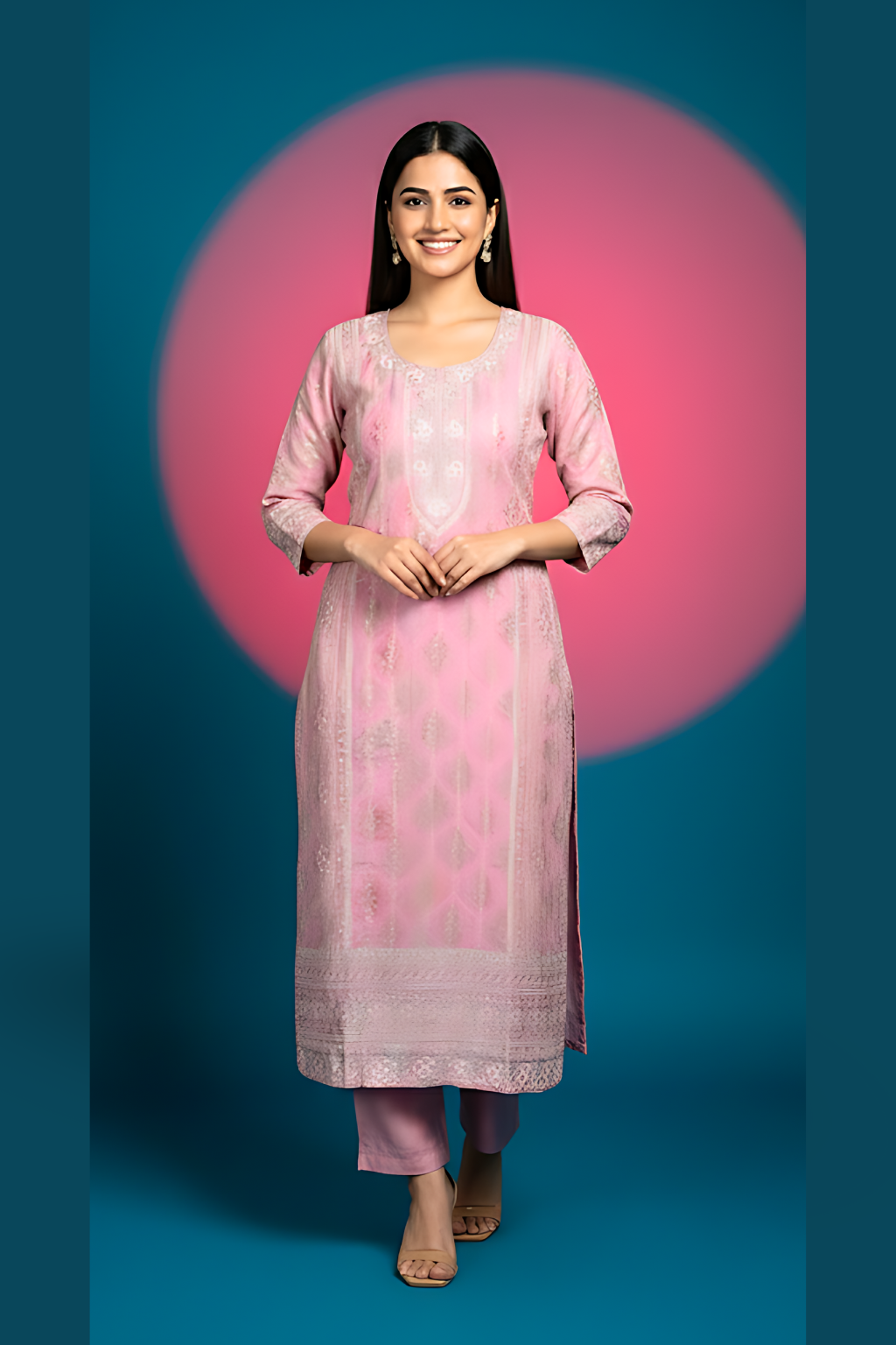 Pink Kurta Set Jimmy Choo Fabric with Resham Work