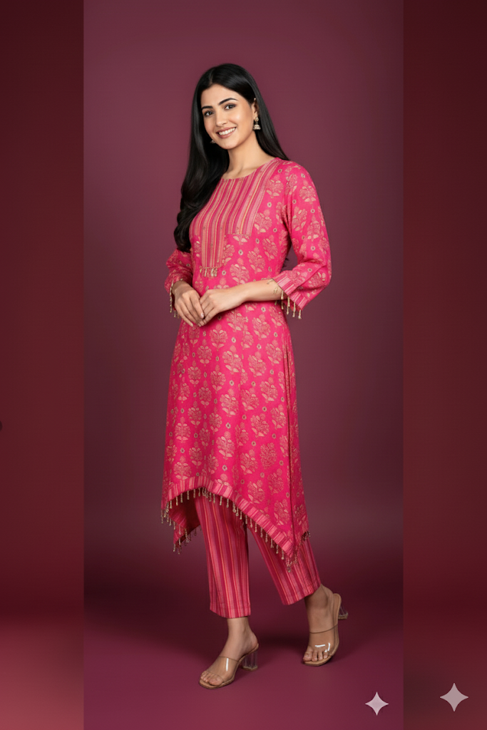 Red Co-ord Set in Muslin Fabric