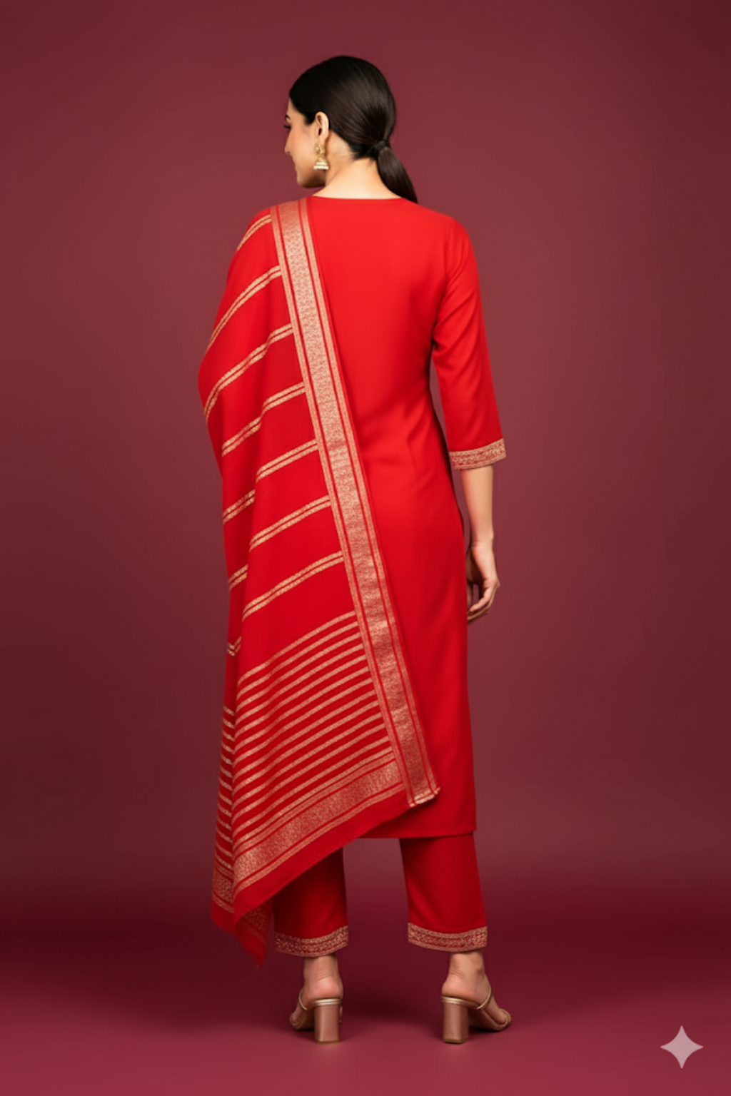 Red Kurta set with Banarasi Dupatta in dola silk