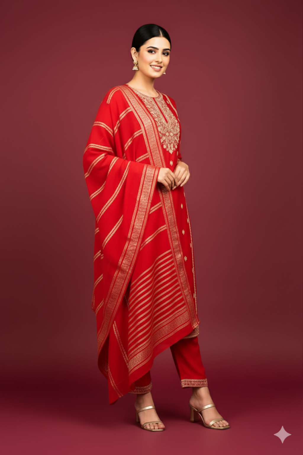 Red Kurta set with Banarasi Dupatta in dola silk