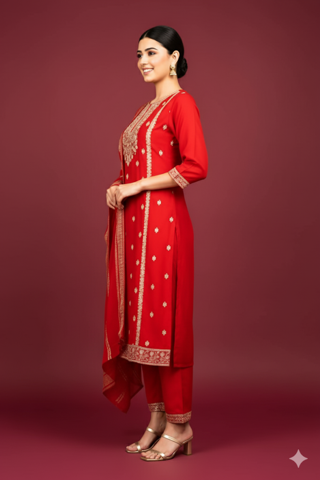 Red Kurta set with Banarasi Dupatta in dola silk