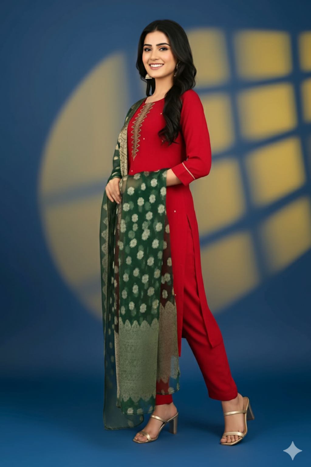 Red Kurta set with Banarasi Dupatta in vichatra fabric