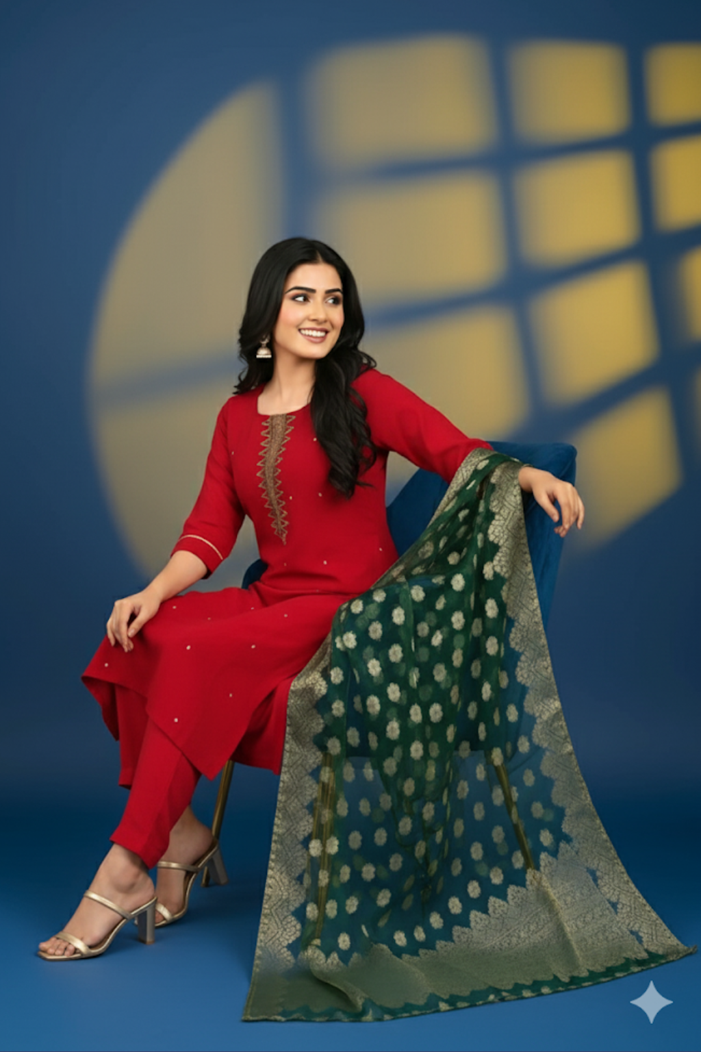 Red Kurta set with Banarasi Dupatta in vichatra fabric