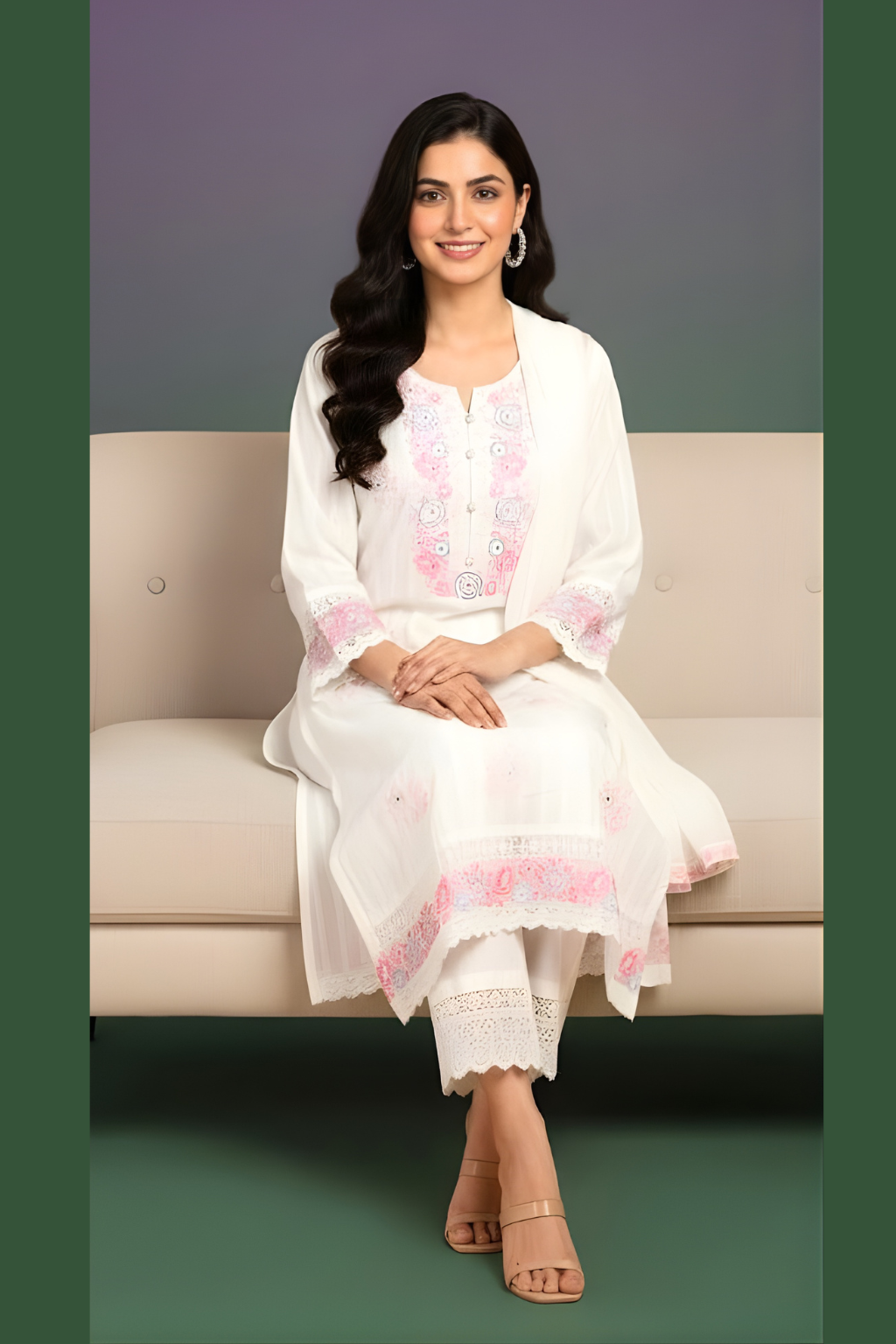 White Kurta Set in Mul Cotton Fabric with Resham Work