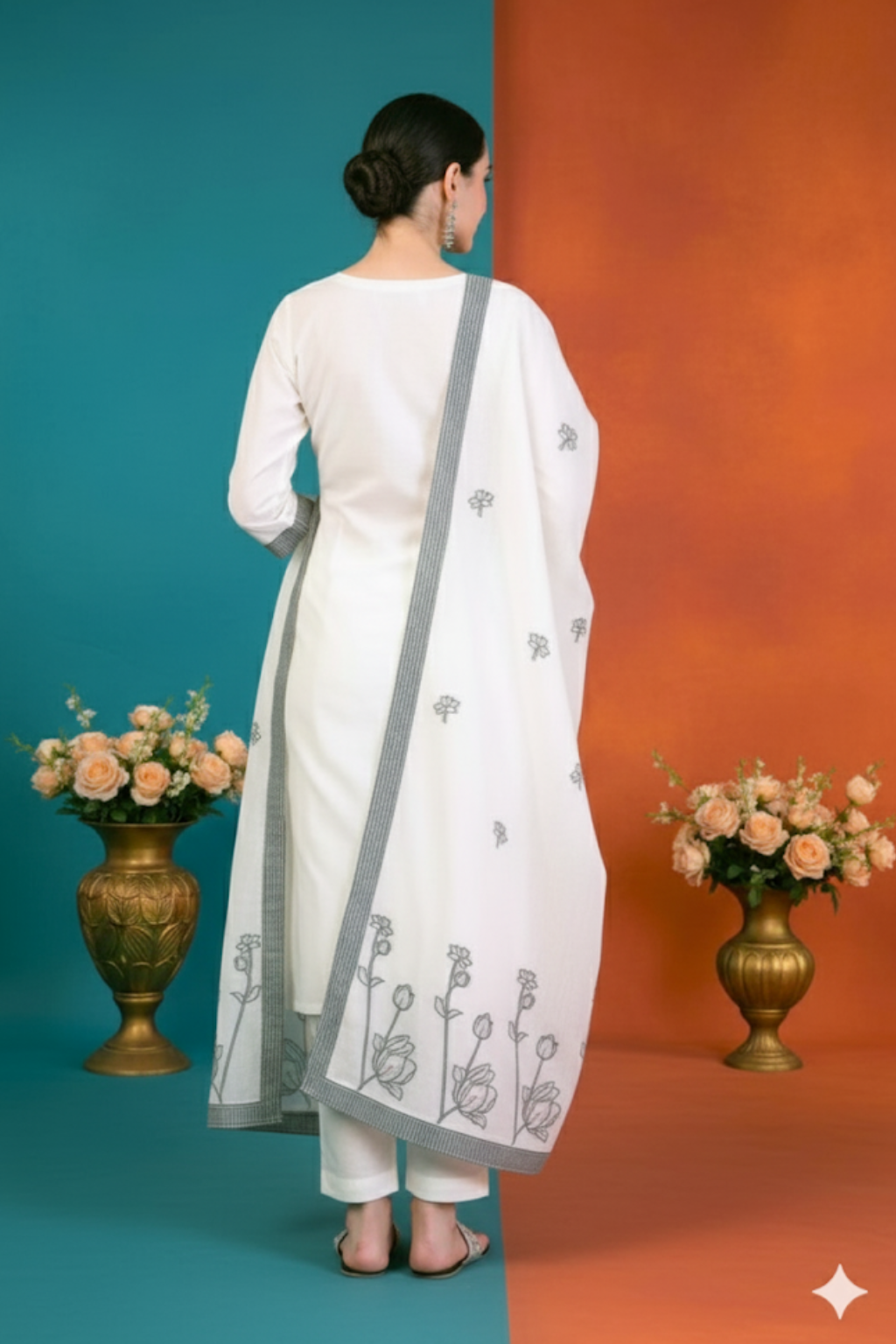 White Kurta Set with Thread Embroidery