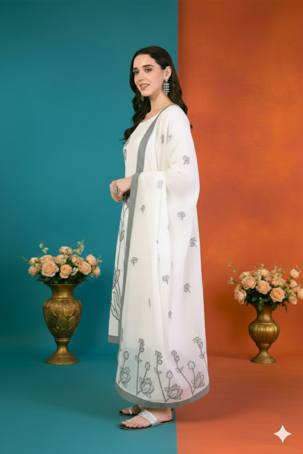 White Kurta Set with Thread Embroidery