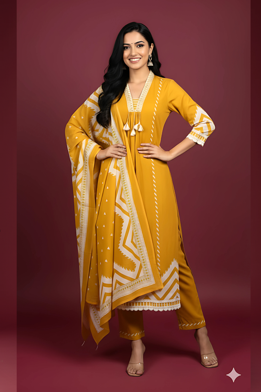 Yellow Kurta Set in Cotton Fabric