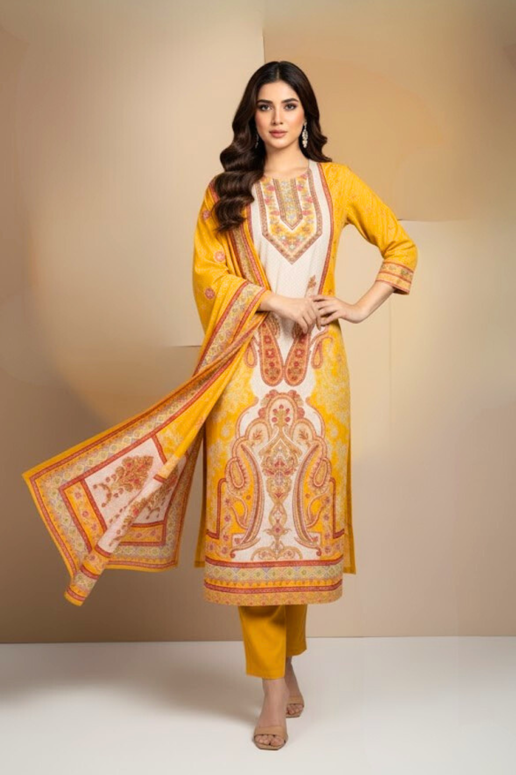 Yellow Kurta Set in Muslin Fabric with Digital Print