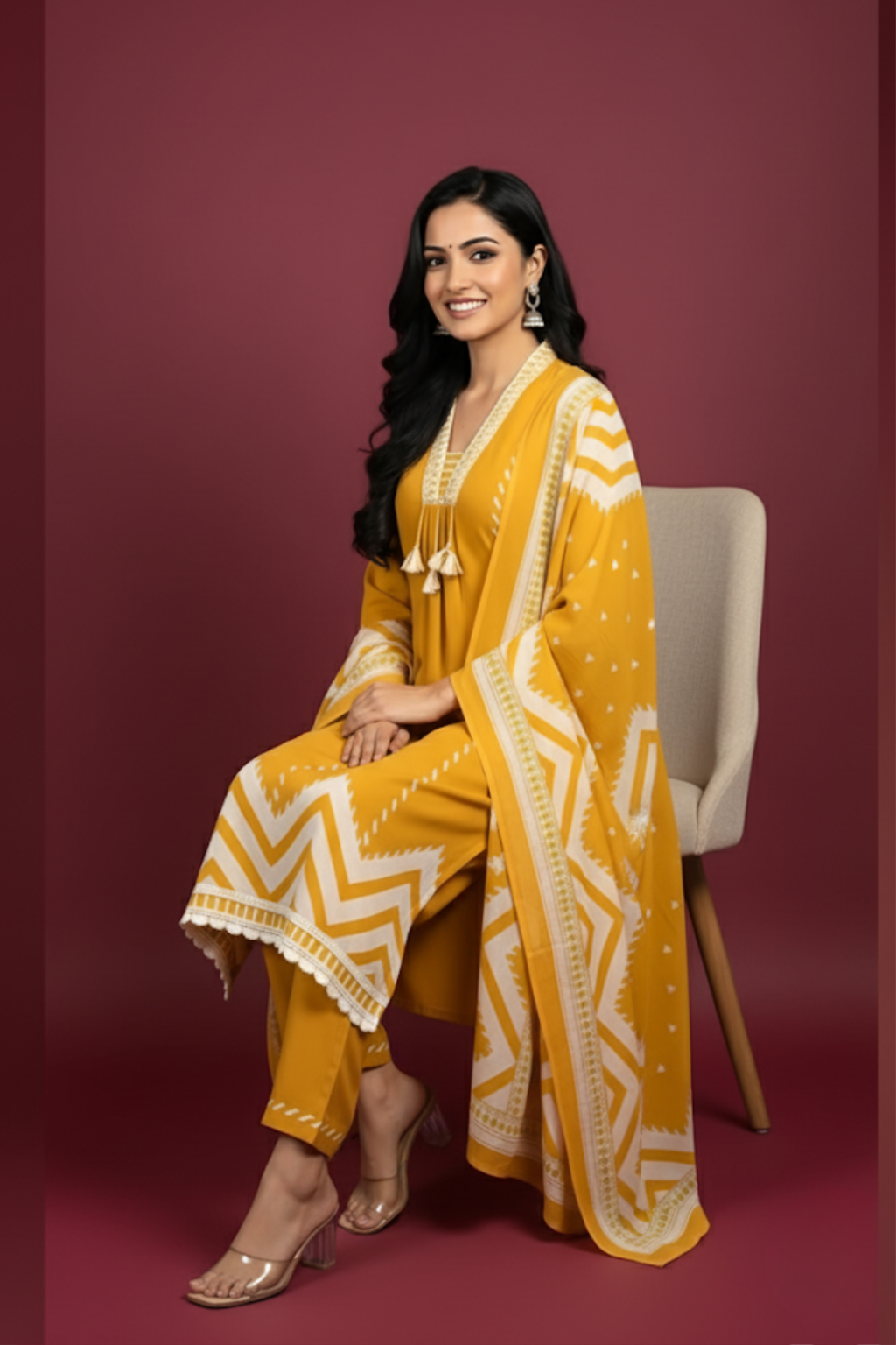 Yellow Kurta Set in Cotton Fabric