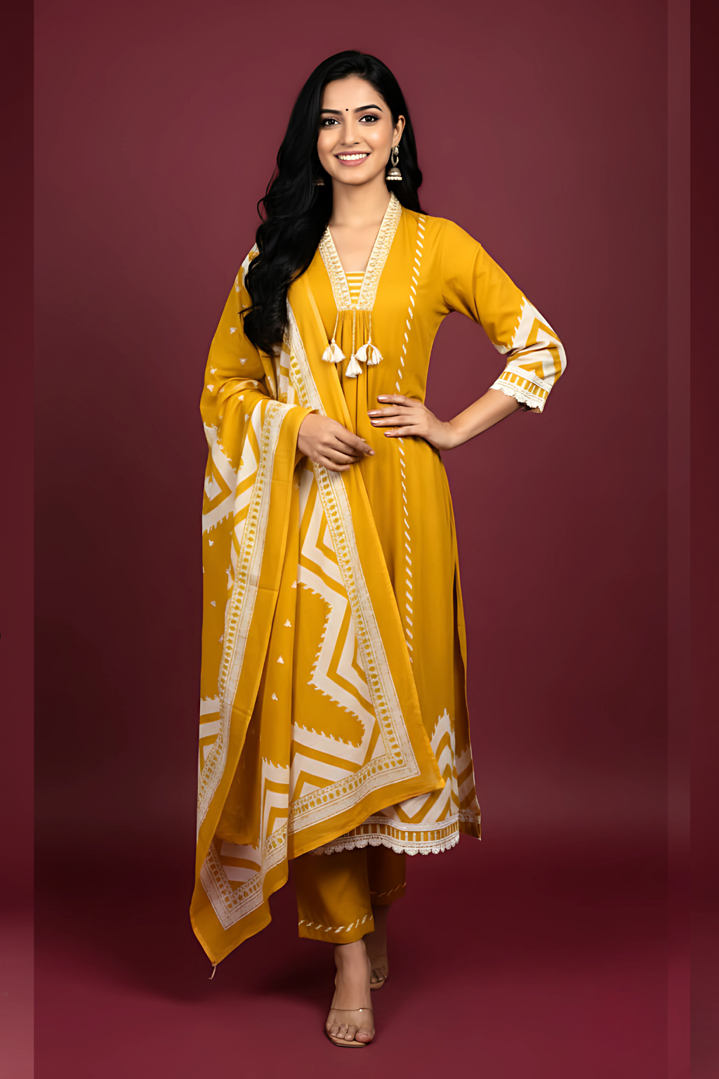 Yellow Kurta Set in Cotton Fabric