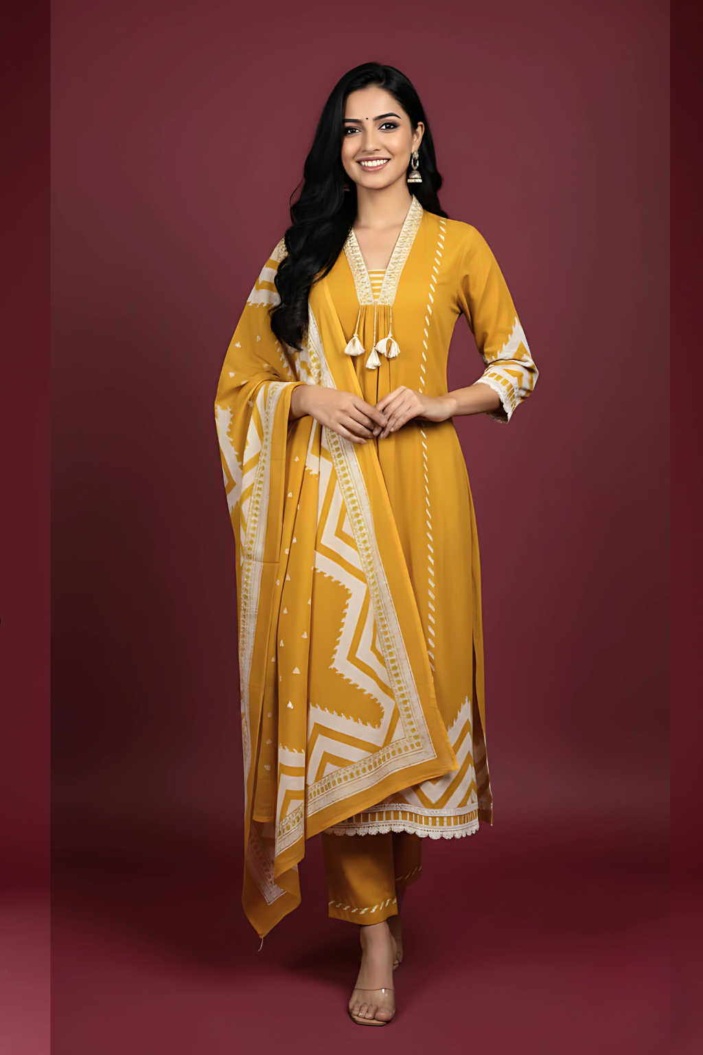 Yellow Kurta Set in Cotton Fabric