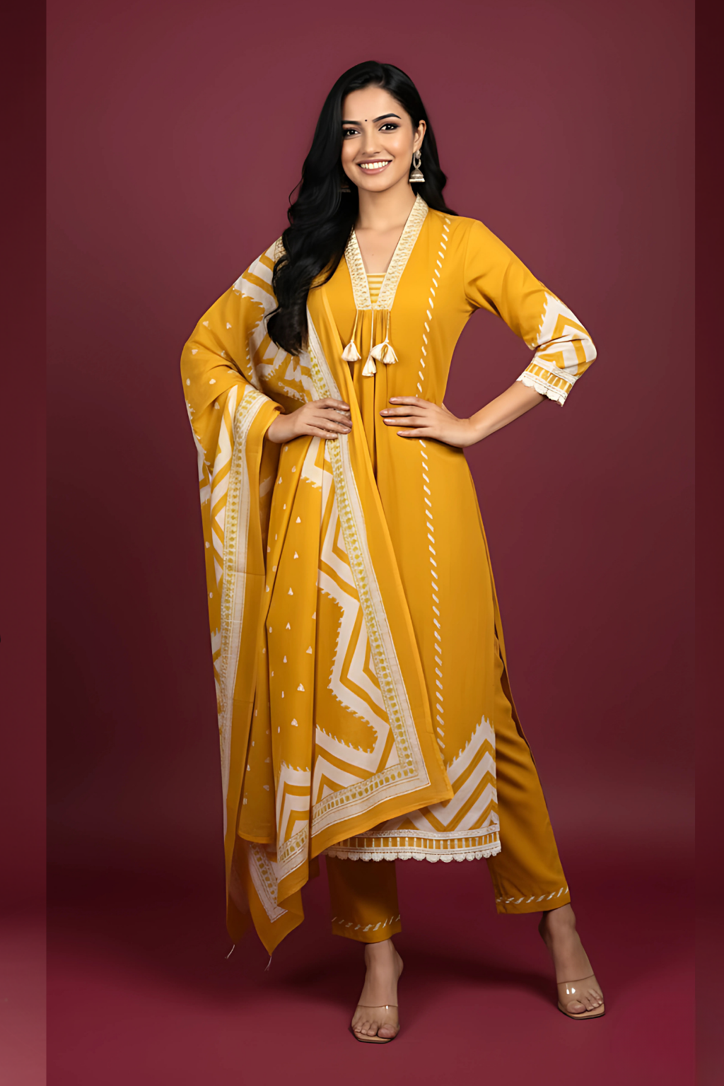 Yellow Kurta Set in Cotton Fabric